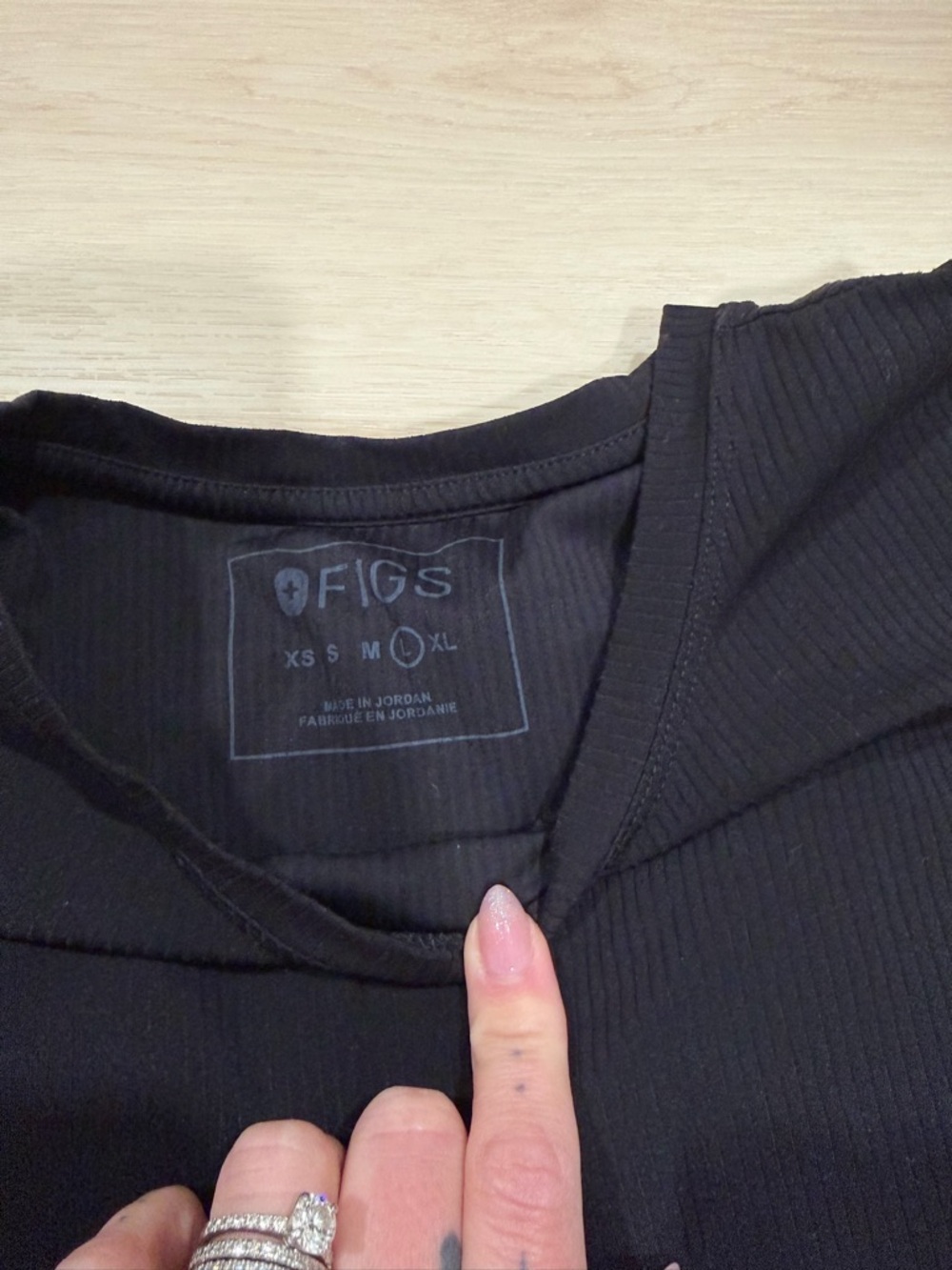 Figs Black Ribbed Crew Neck Top
